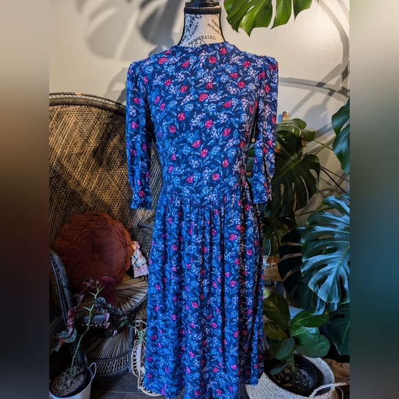 Vintage Dresses & Skirts - Vintage Karin Stevens Petites Floral Cottagecore Prairie Dress Size 6
